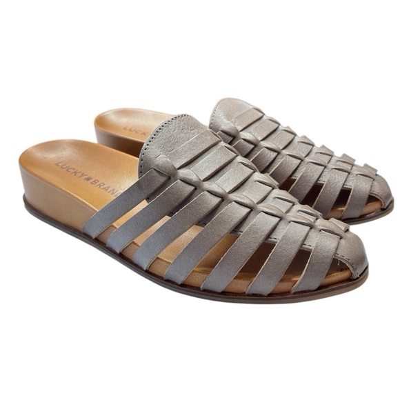 Lucky Brand Doerid Womens Shoe Size 6 Taupe Leather Mules Slip-on Sandals NEW - Picture 1 of 11